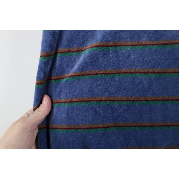 Vintage 70s Streetwear Mens Size Large Striped Velour Pullover Henley Sweater - Picture 8 of 13